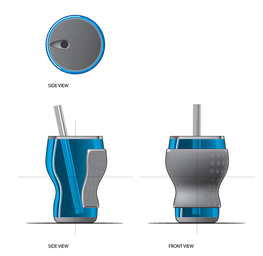 Blue glass drinking vessel design in Adobe Illustrator