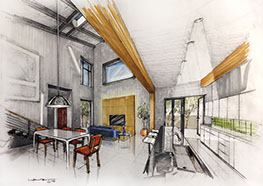 interior hand rendering in marker of vietnam residence